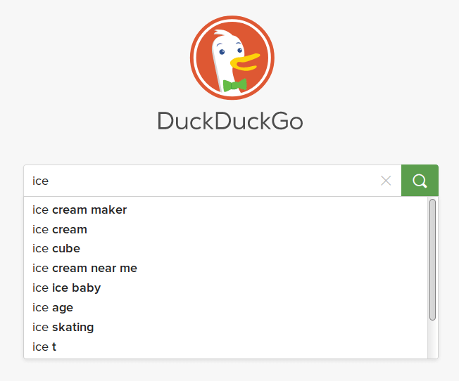Search ice in DuckDuckGo